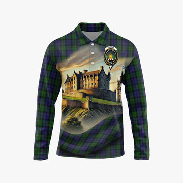 Dundas Tartan Family Crest Long Sleeve Polo Shirt with Scottish Ancient Castle Style Unisex - Tartan Vibes Clothing
