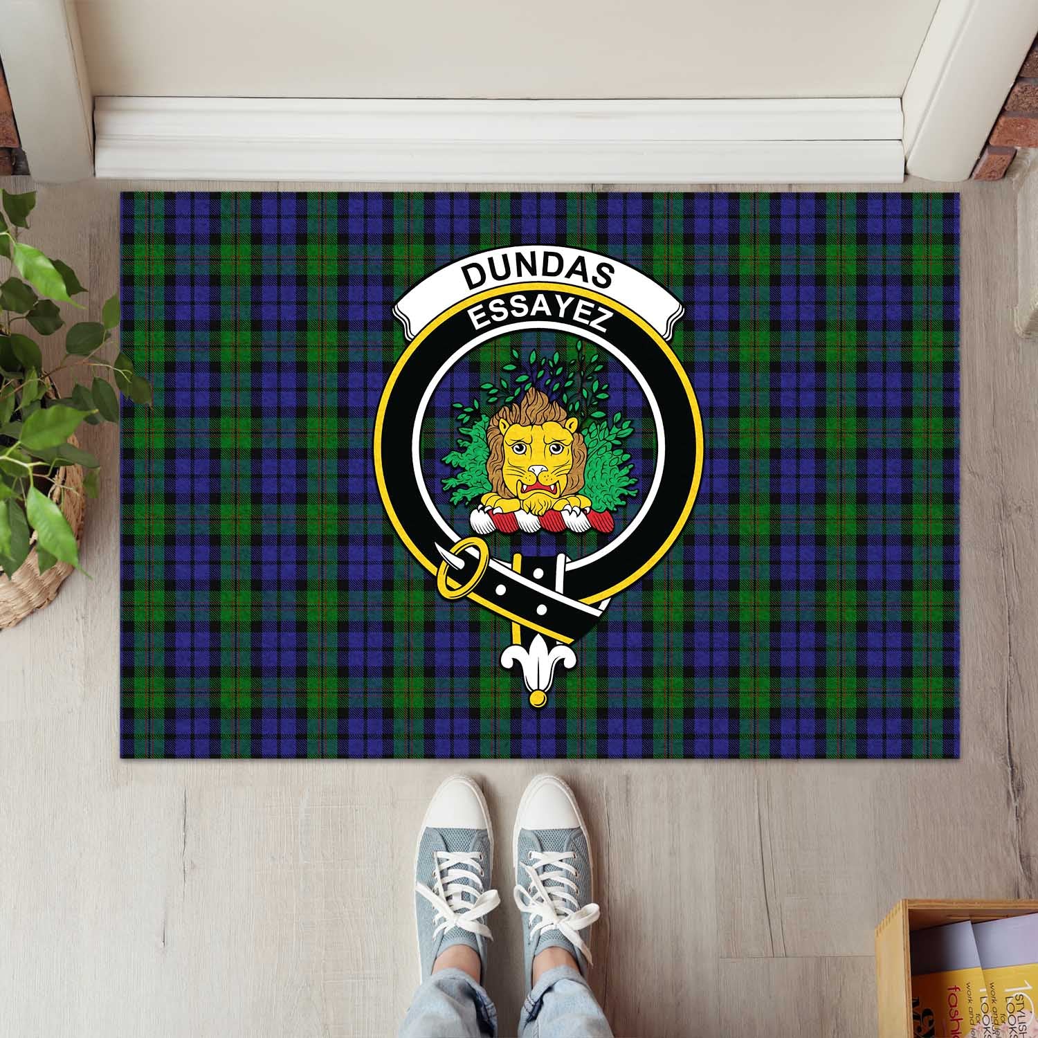 Dundas Tartan Rubber Doormat with Family Crest L 60*90cm - Tartan Vibes Clothing