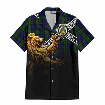 Dundas Crest Tartan Hawaiian Shirt with Golden Lion Emblem Celtic Style Kid - Tartan Vibes Clothing