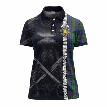 Dundas Tartan Women's Polo Shirt with Family Crest Cross Sword Thistle Celtic Vibes Women - Tartan Vibes Clothing