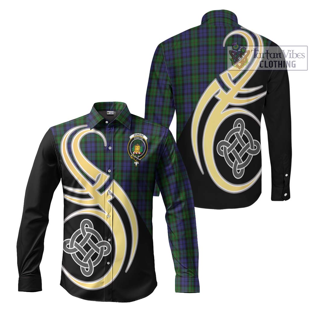 Dundas Tartan Long Sleeve Button Shirt with Family Crest and Celtic Symbol Style Men's Shirt S - Tartan Vibes Clothing