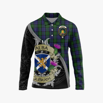 Dundas Tartan Family Crest Long Sleeve Polo Shirt Lion Rampant Royal Thistle Shield Celtic Inspired Unisex - Tartan Vibes Clothing