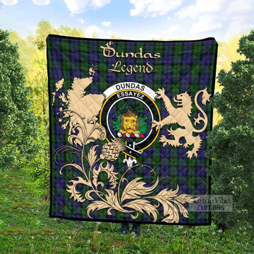 Tartan Vibes Clothing Dundas Tartan Quilt with Family Crest and Scottish Symbol Style