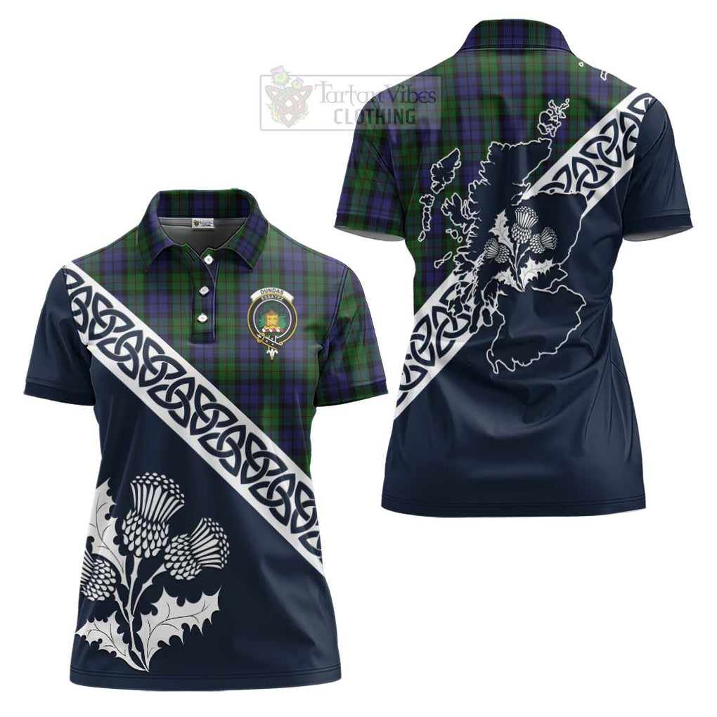 Dundas Tartan Women's Polo Shirt Featuring Thistle and Scotland Map Women - Tartanvibesclothing Store