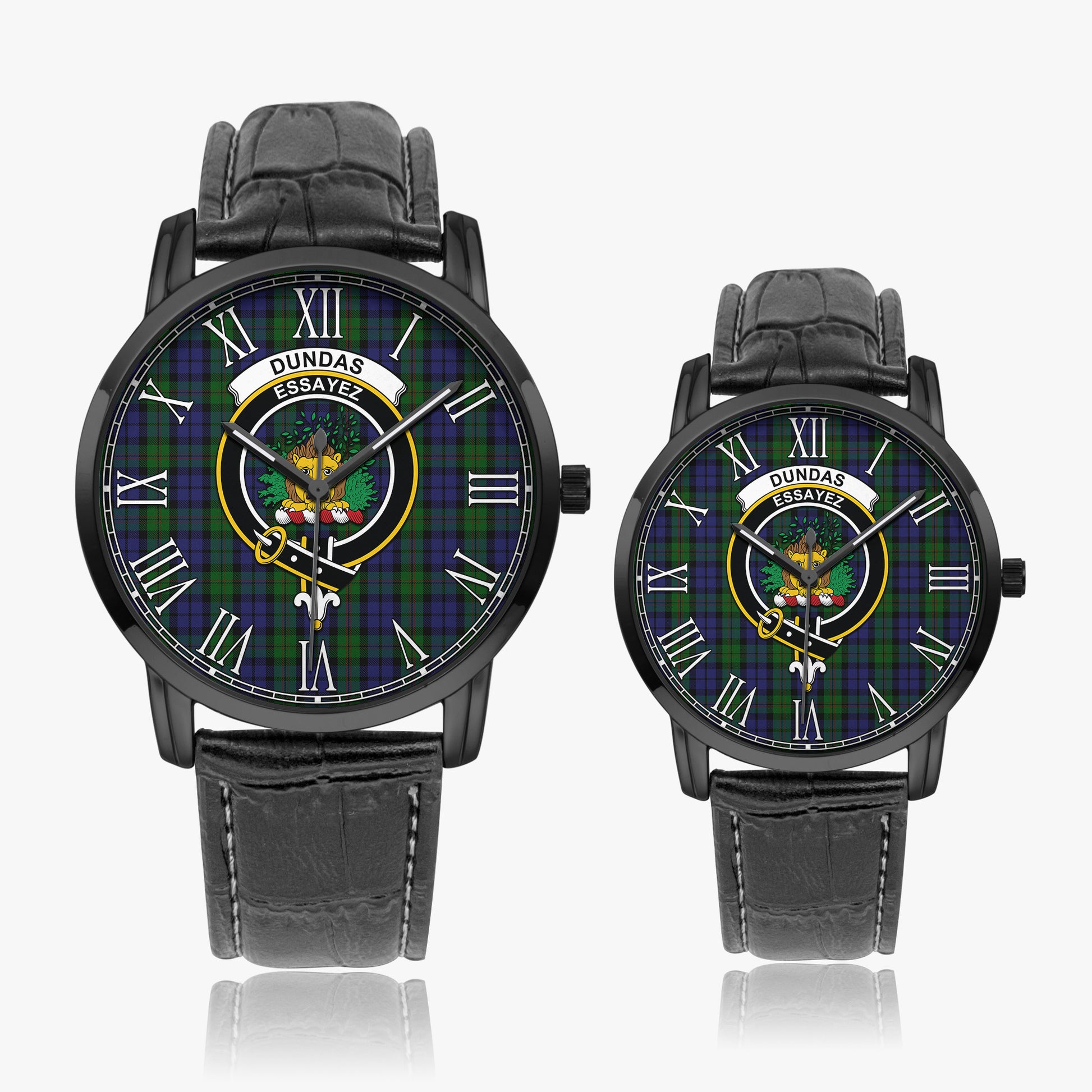 Dundas Tartan Family Crest Leather Strap Quartz Watch Wide Type - Tartan Vibes Clothing