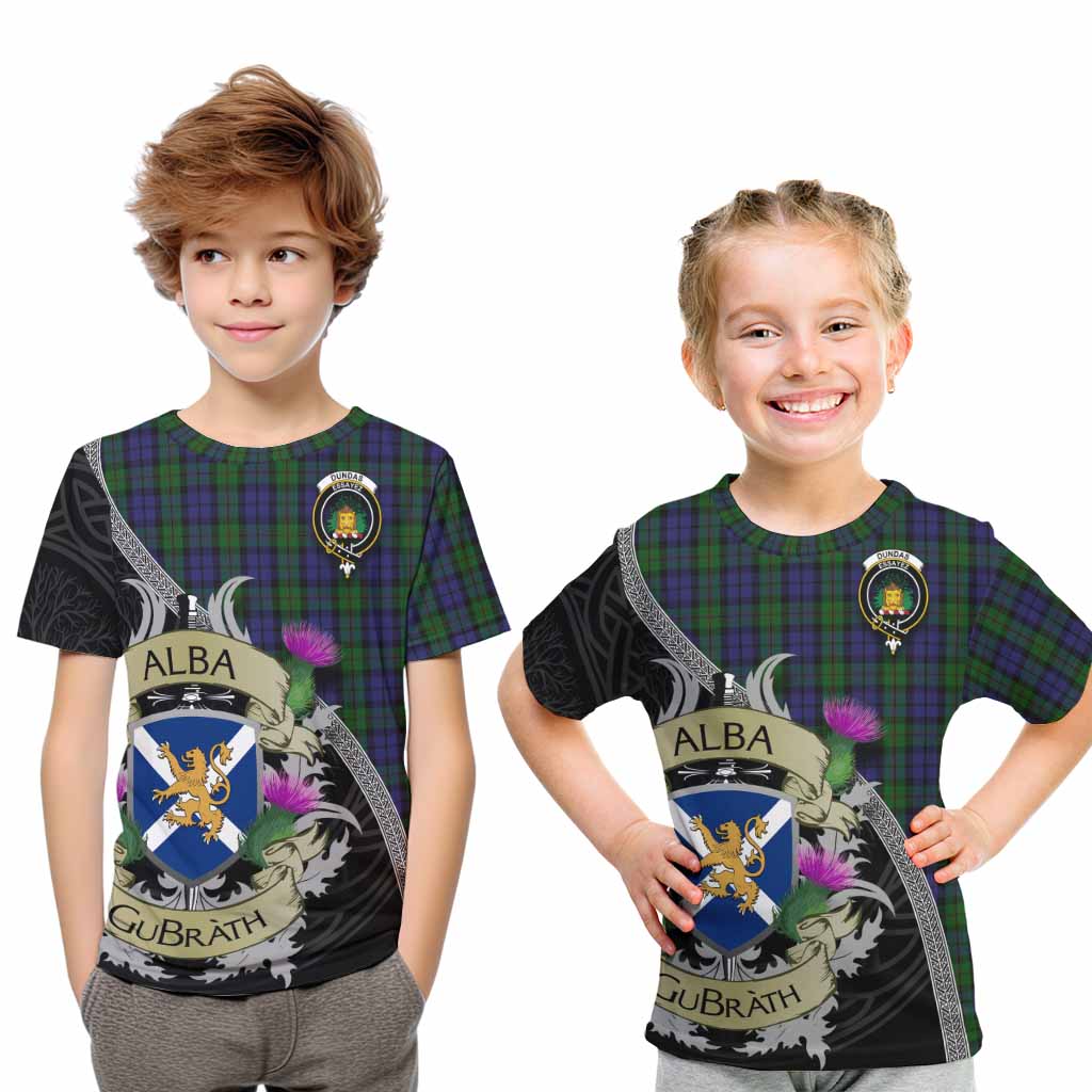 Dundas Tartan Family Crest Kid T-Shirt Lion Rampant Royal Thistle Shield Celtic Inspired Youth XL Size14 - Tartan Vibes Clothing