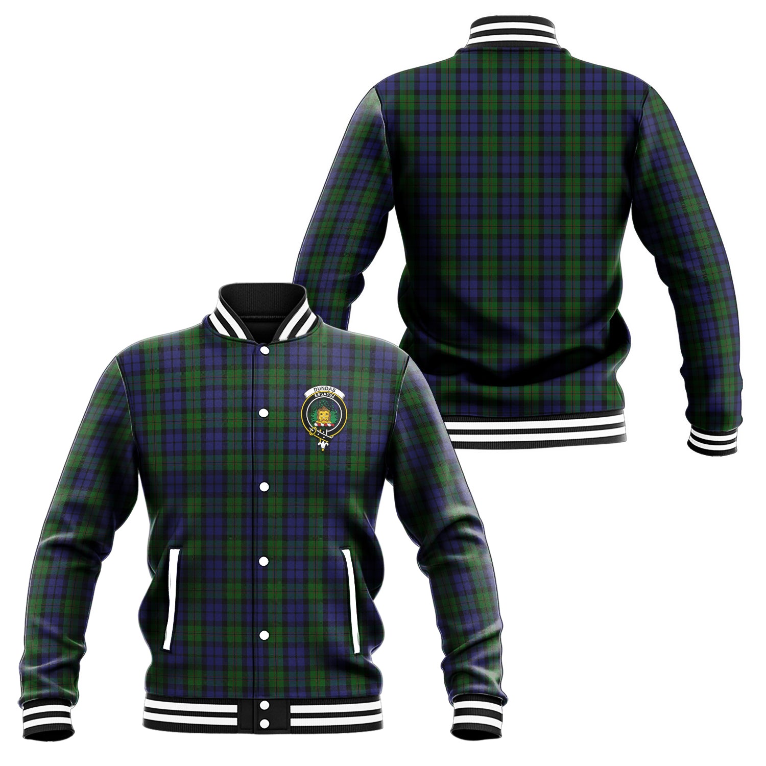 Dundas Tartan Baseball Jacket with Family Crest Unisex - Tartan Vibes Clothing