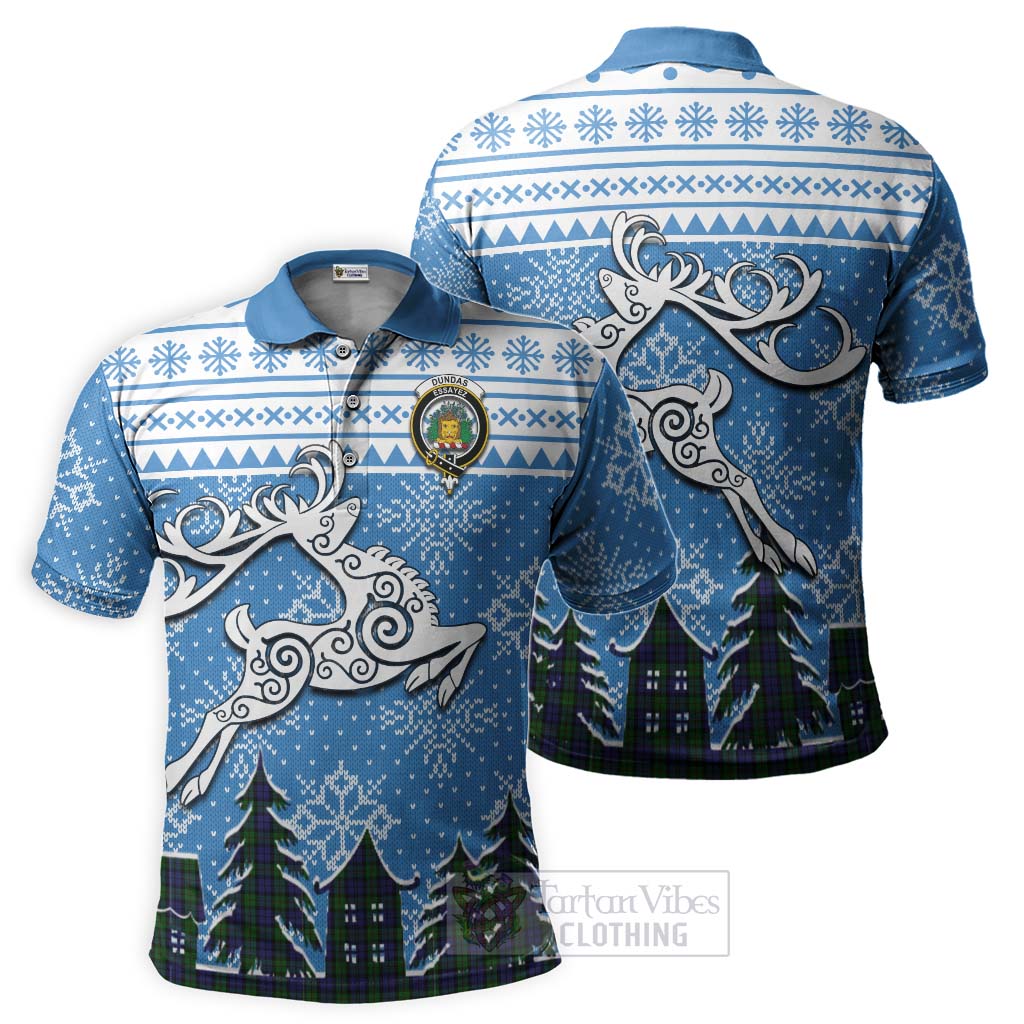 Tartan Vibes Clothing Dundas Clan Christmas Polo Shirt Celtic Reindeer Style