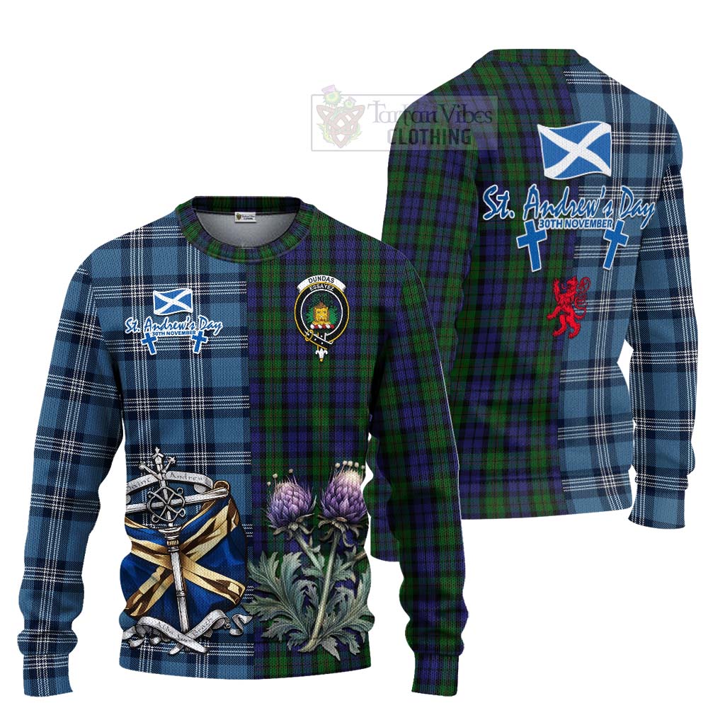 Dundas Tartan Knitted Sweater Happy St. Andrew's Day Half Tartan Style Unisex - Tartan Vibes Clothing