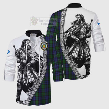 Dundas Tartan Clan Crest Ghillie Kilt Shirt with Highlander Warrior Celtic Style Men - Tartan Vibes Clothing