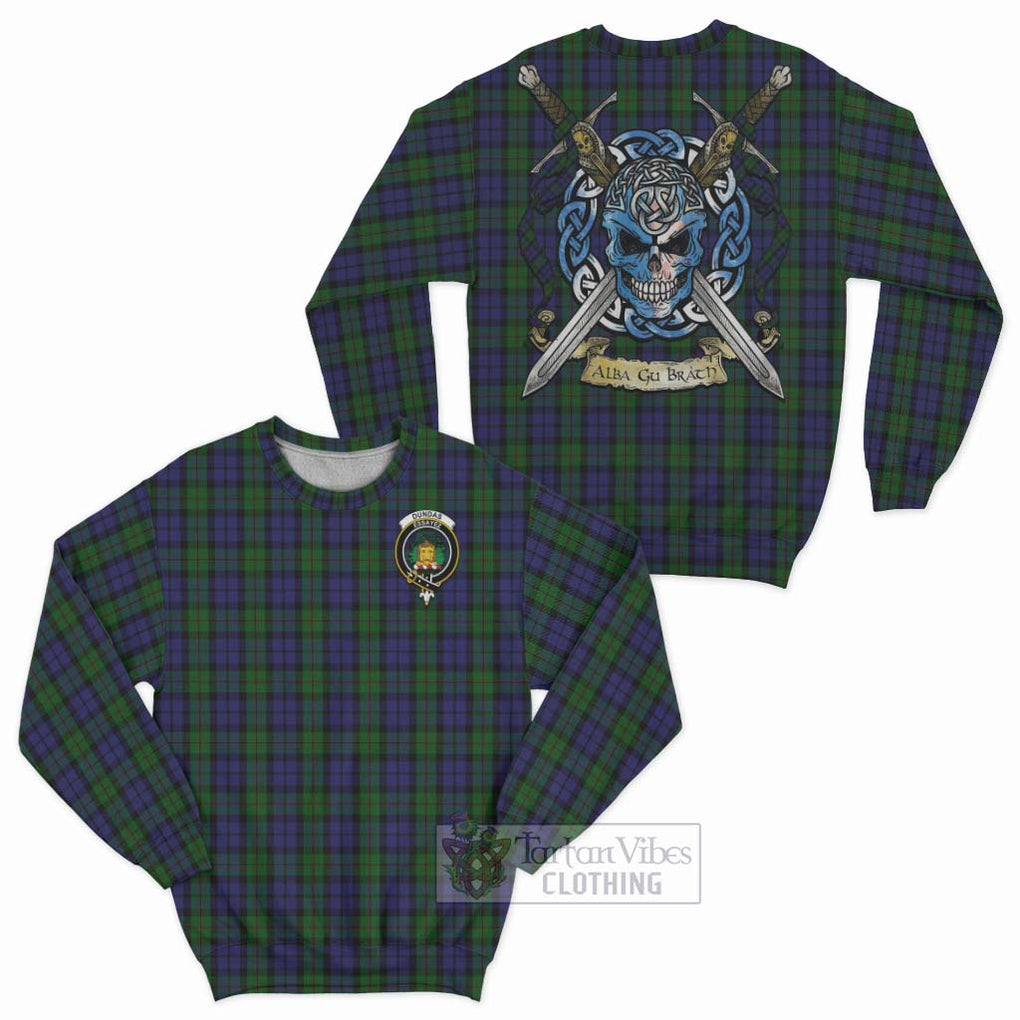 Dundas Tartan Sweatshirt with Family Crest Celtic Skull Style Unisex - Tartan Vibes Clothing