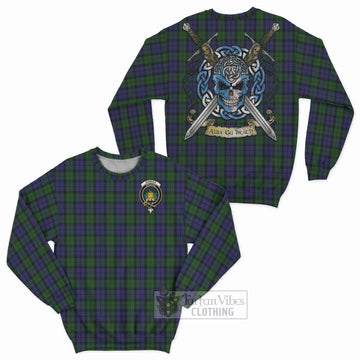 Dundas Tartan Sweatshirt with Family Crest Celtic Skull Style Unisex - Tartan Vibes Clothing