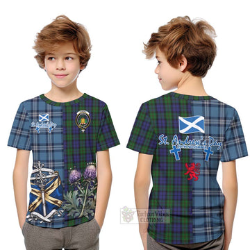 Dundas Tartan Kid T-Shirt Happy St. Andrew's Day Half Tartan Style Youth XL Size14 - Tartan Vibes Clothing