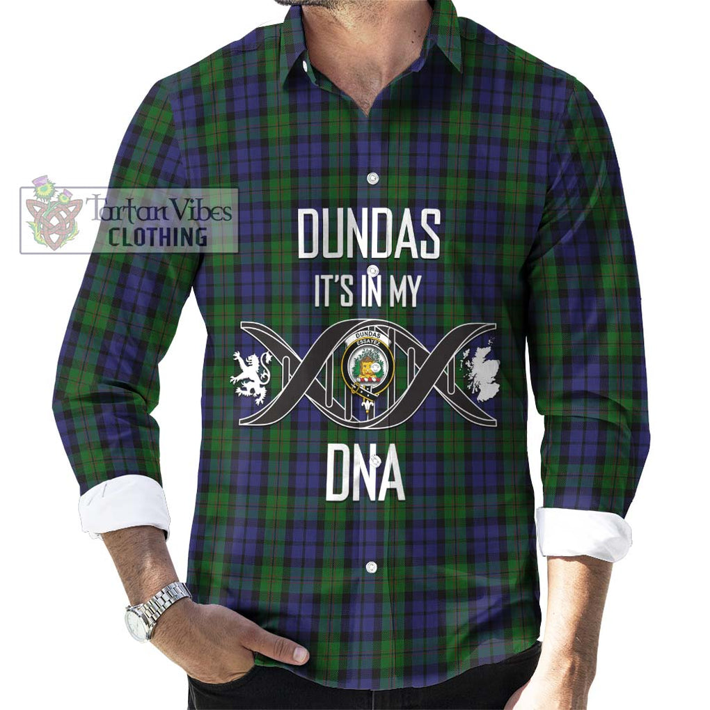 Dundas Tartan Long Sleeve Button Shirt with Family Crest DNA In Me Style Men's Shirt S - Tartanvibesclothing Shop
