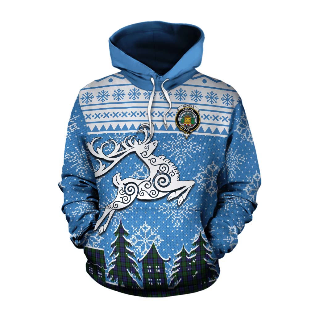 Dundas Clan Christmas Cotton Hoodie Celtic Reindeer Style Pullover Hoodie XS - Tartan Vibes Clothing