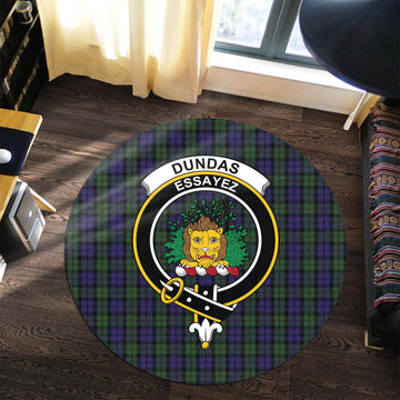 Dundas Tartan Round Rug with Family Crest Premium Round Rug - Tartan Vibes Clothing