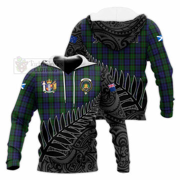 Dundas Crest Tartan Knitted Hoodie with New Zealand Silver Fern Half Style Unisex Knitted Pullover Hoodie - Tartan Vibes Clothing