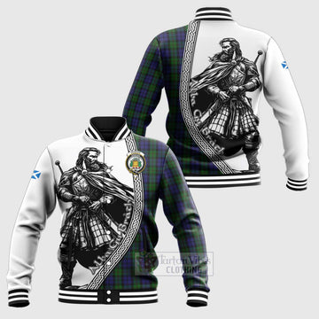 Dundas Tartan Clan Crest Baseball Jacket with Highlander Warrior Celtic Style Unisex - Tartan Vibes Clothing