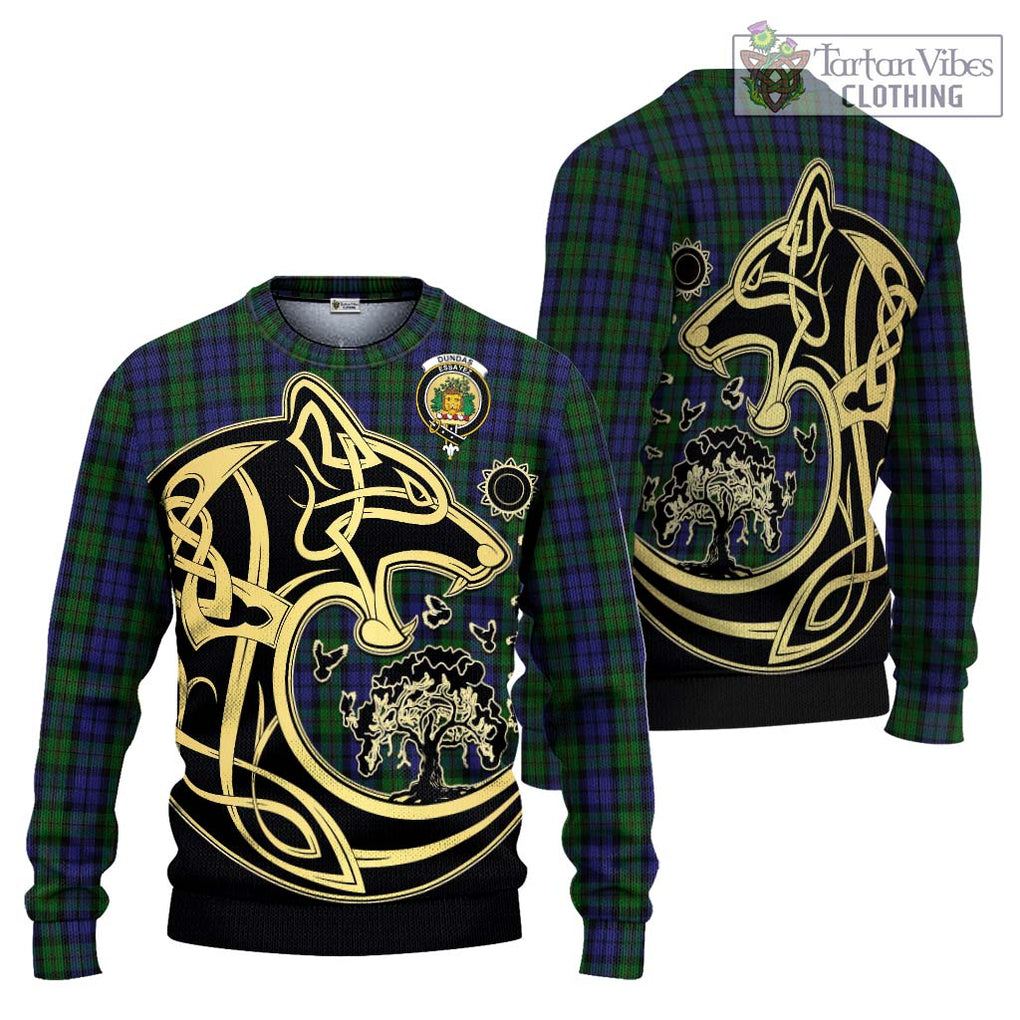 Dundas Tartan Ugly Sweater with Family Crest Celtic Wolf Style Unisex - Tartan Vibes Clothing