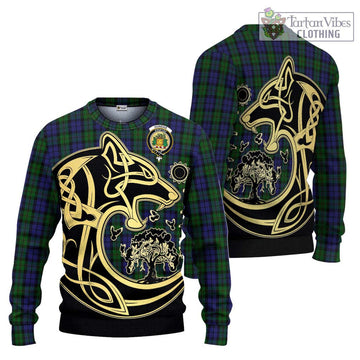 Dundas Tartan Ugly Sweater with Family Crest Celtic Wolf Style Unisex - Tartan Vibes Clothing