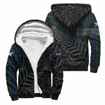 Dundas Crest Tartan Sherpa Hoodie with New Zealand Silver Fern Half Style Unisex S - Tartan Vibes Clothing