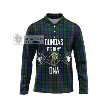 Dundas Tartan Long Sleeve Polo Shirt with Family Crest DNA In Me Style Unisex - Tartan Vibes Clothing