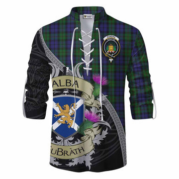Dundas Tartan Family Crest Ghillie Kilt Shirt Lion Rampant Royal Thistle Shield Celtic Inspired Men - Tartan Vibes Clothing
