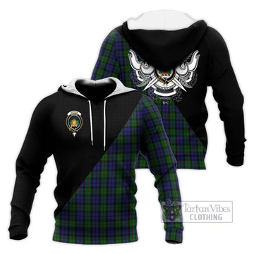 Dundas Tartan Knitted Hoodie with Family Crest and Military Logo Style Unisex Knitted Pullover Hoodie - Tartan Vibes Clothing