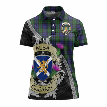 Dundas Tartan Family Crest Women's Polo Shirt Lion Rampant Royal Thistle Shield Celtic Inspired Women - Tartan Vibes Clothing