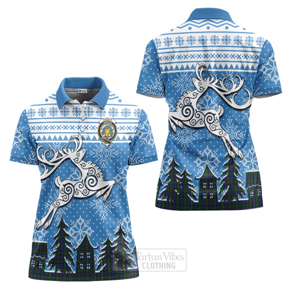 Dundas Clan Christmas Women's Polo Shirt Celtic Reindeer Style Women - Tartan Vibes Clothing