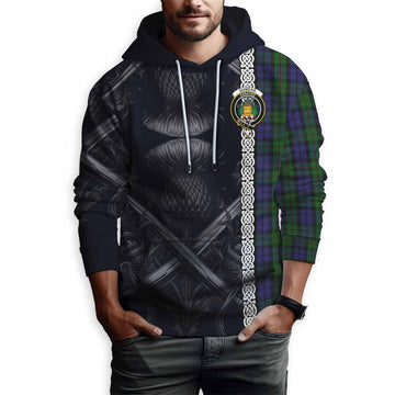 Dundas Tartan Hoodie with Family Crest Cross Sword Thistle Celtic Vibes Pullover Hoodie - Tartan Vibes Clothing