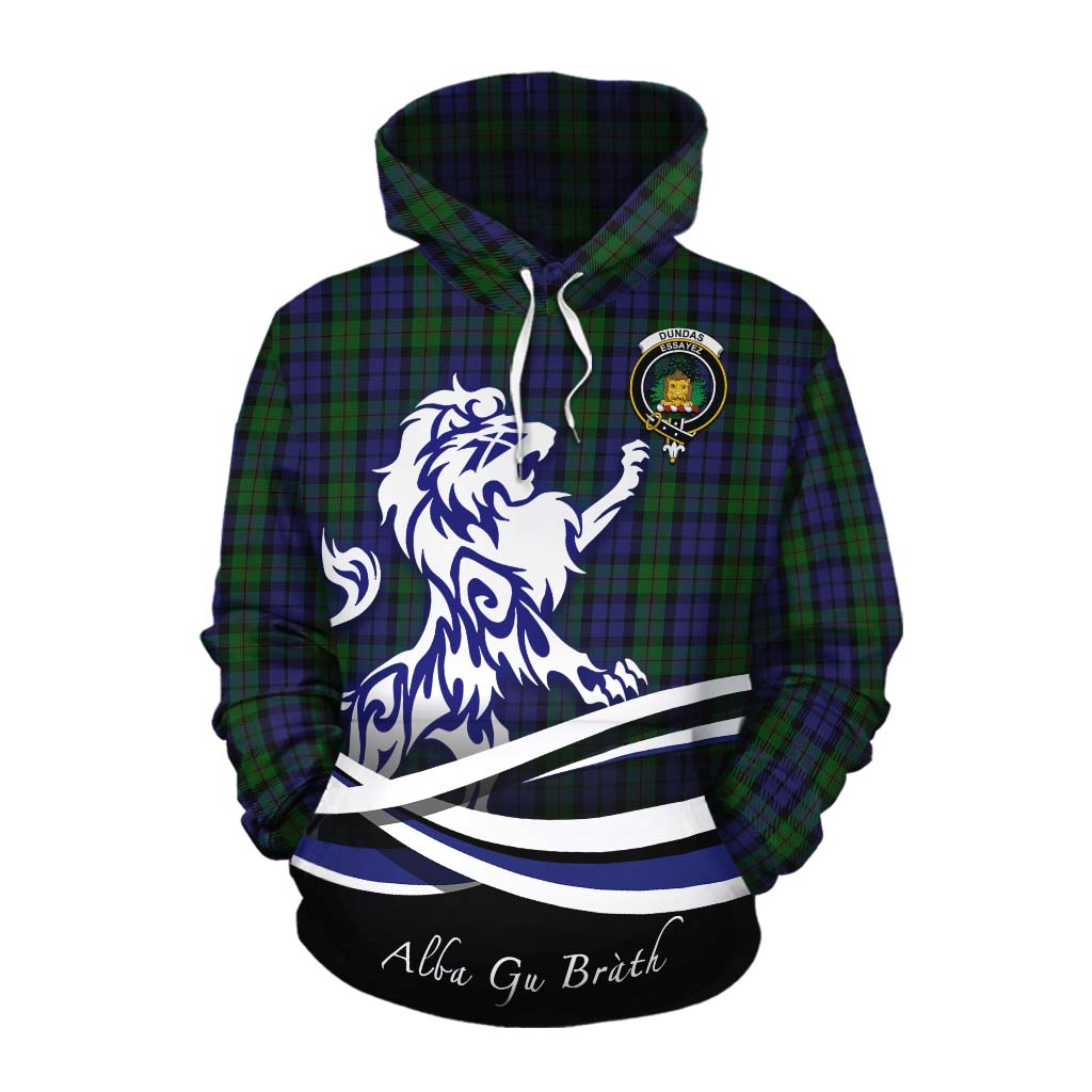 Dundas Tartan Cotton Hoodie with Alba Gu Brath Regal Lion Emblem Pullover Hoodie XS - Tartan Vibes Clothing