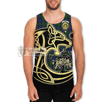 Dundas Tartan Men's Tank Top with Family Crest Celtic Wolf Style Men - Tartan Vibes Clothing
