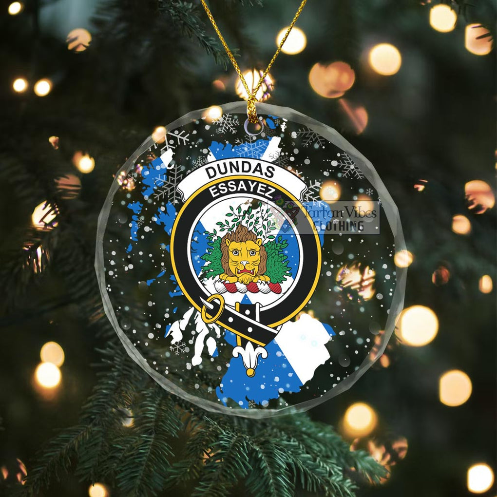 Dundas Clan Crest Christmas Glass Ornament with Scotland Map Transparent Glass Circle - 2D-tartanvibesclothing