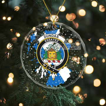 Dundas Clan Crest Christmas Glass Ornament with Scotland Map Transparent Glass Circle - 2D-tartanvibesclothing