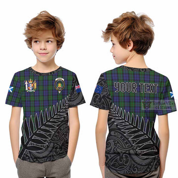 Dundas Crest Tartan Kid T-Shirt with New Zealand Silver Fern Half Style Youth XL Size14 - Tartan Vibes Clothing