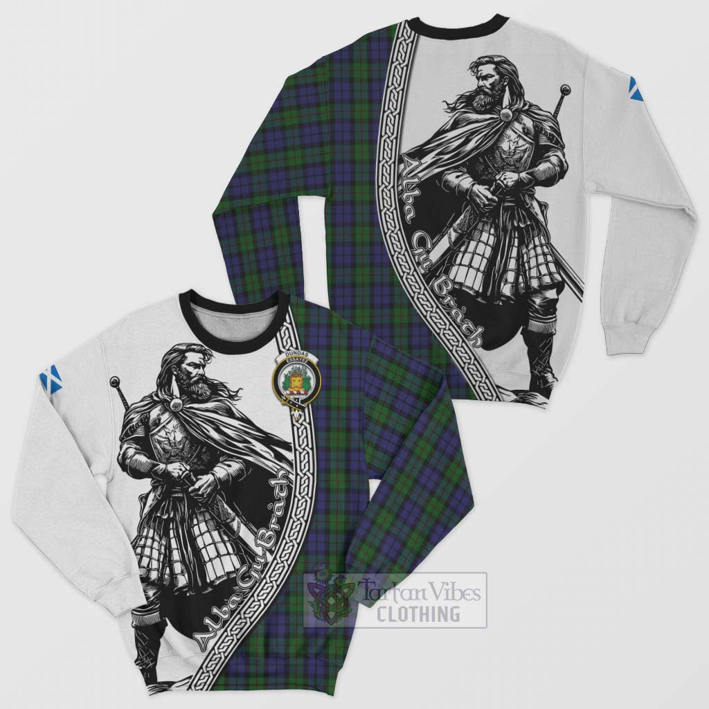 Dundas Tartan Clan Crest Sweatshirt with Highlander Warrior Celtic Style Unisex - Tartan Vibes Clothing