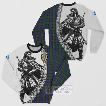 Dundas Tartan Clan Crest Sweatshirt with Highlander Warrior Celtic Style Unisex - Tartan Vibes Clothing