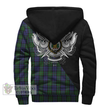 Dundas Tartan Sherpa Hoodie with Family Crest and Military Logo Style - Tartan Vibes Clothing