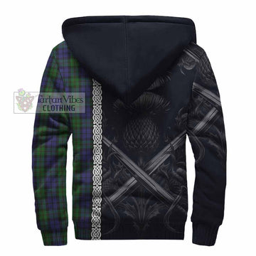 Dundas Tartan Sherpa Hoodie with Family Crest Cross Sword Thistle Celtic Vibes - Tartan Vibes Clothing