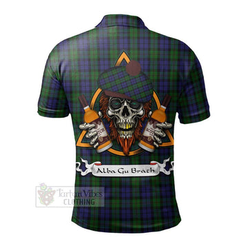 Dundas Tartan Polo Shirt with Family Crest and Bearded Skull Holding Bottles of Whiskey - Tartan Vibes Clothing