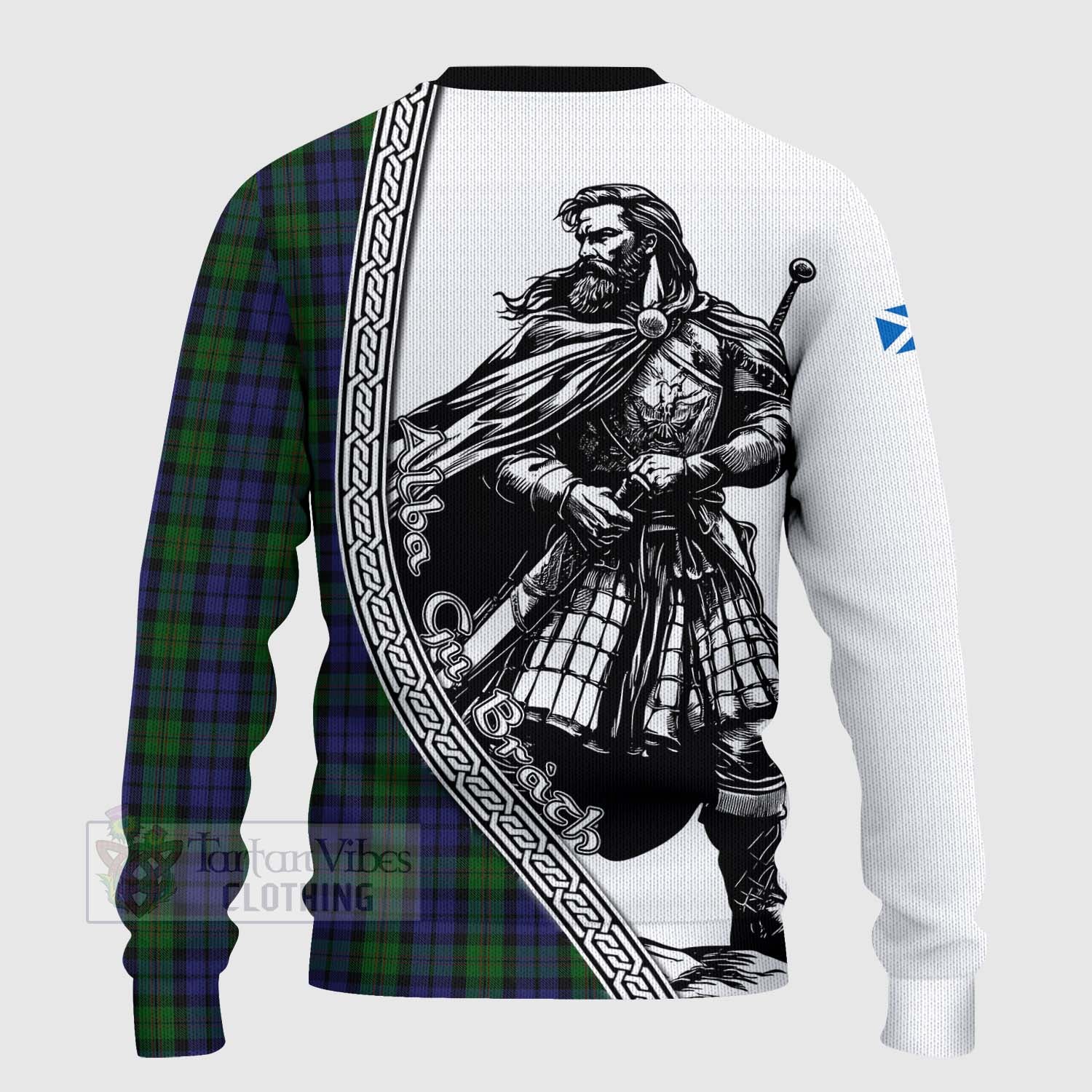 Dundas Tartan Clan Crest Knitted Sweater with Highlander Warrior Celtic Style - Tartan Vibes Clothing
