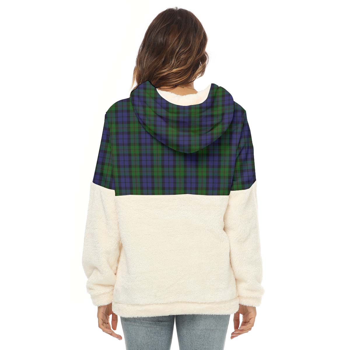 Dundas Tartan Half Style Women's Borg Fleece Hoodie with Half Zip - Tartan Vibes Clothing