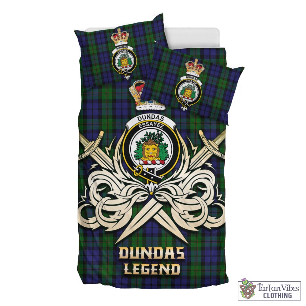 Tartan Vibes Clothing Dundas Tartan Bedding Set with Clan Crest and the Golden Sword of Courageous Legacy