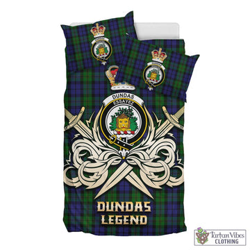 Tartan Vibes Clothing Dundas Tartan Bedding Set with Clan Crest and the Golden Sword of Courageous Legacy