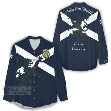 Dundas Tartan Lion Rampant Women's Casual Shirt Proudly Display Your Heritage with Alba Gu Brath and Clan Name - Tartan Vibes Clothing