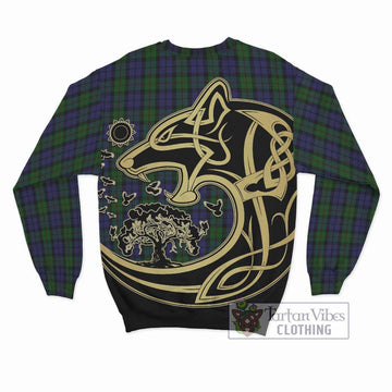 Dundas Tartan Sweatshirt with Family Crest Celtic Wolf Style - Tartan Vibes Clothing