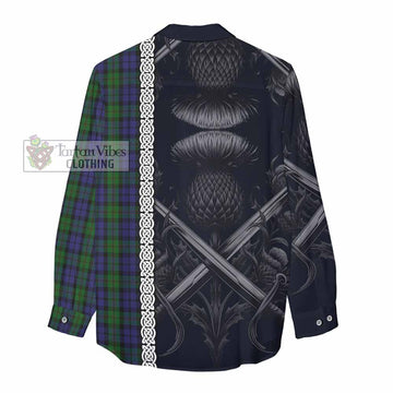 Dundas Tartan Women's Casual Shirt with Family Crest Cross Sword Thistle Celtic Vibes - Tartan Vibes Clothing