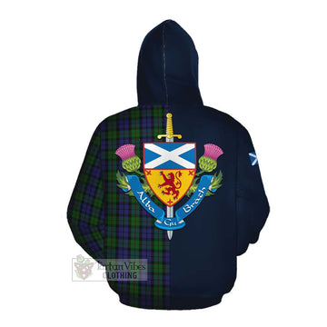 Dundas Tartan Cotton Hoodie Alba with Scottish Lion Royal Arm Half Style Pullover Hoodie - Tartan Vibes Clothing