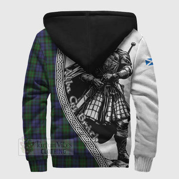 Dundas Tartan Clan Crest Sherpa Hoodie with Highlander Warrior Celtic Style - Tartan Vibes Clothing